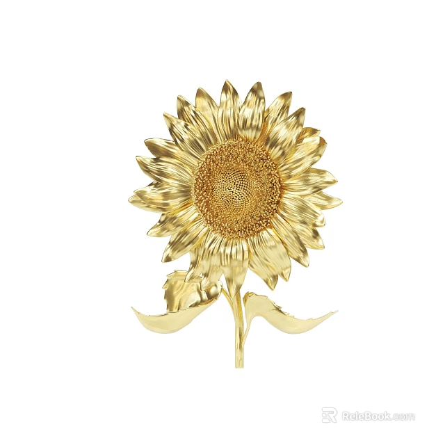 Artistic Golden Sunflower Decorative Ornament With Detailed Petals And Stem 3d model 
