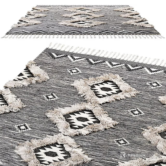 Square Rug With Geometric Patterns And Textured Design 3d model 