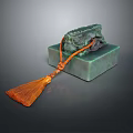 Orange Bristle Broom With Green Square Base For Home Decoration And Cleaning Tools