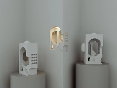 Modern Arch Design Wall Lamps On Cylindrical Pedestals With Light Gray Finish 3d model