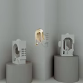 Modern Arch Design Wall Lamps On Cylindrical Pedestals With Light Gray Finish