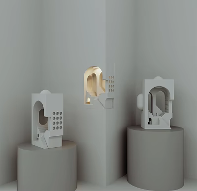 Modern Arch Design Wall Lamps On Cylindrical Pedestals With Light Gray Finish 3d model