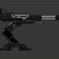 Futuristic Black Metal Weapon Featuring Multiple Barrels And Stable Mounted Stand 3d model