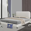 Elegant Upholstered Double Bed With White Headboard Gray Bedding Nightstand And Wooden Wall Panel