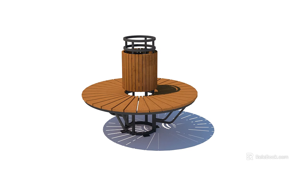 Round Wooden Outdoor Chair With Cylindrical Center And Metal Frame For Garden 3d model 
