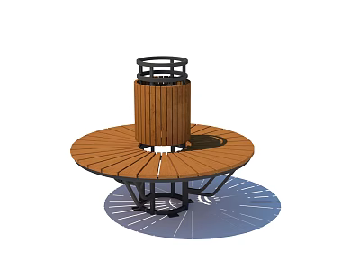 Round Wooden Outdoor Chair With Cylindrical Center And Metal Frame For Garden 3d model