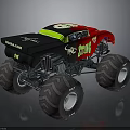 Red And Black Monster Truck With Scorpion Graphic Sting And Large Tires
