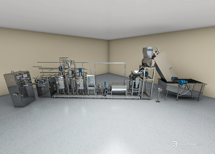 Stainless Steel Industrial Equipment Production Line With Machines Conveyors And Processing Units 3d model 