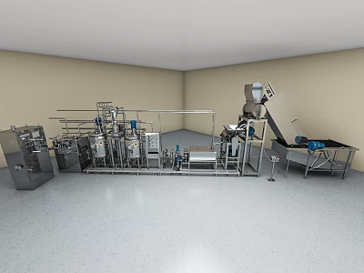Stainless Steel Industrial Equipment Production Line With Machines Conveyors And Processing Units 3d model