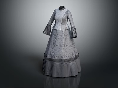 Vintage Style Women's Dress With Lace Details Long Sleeves And Layered Skirt 3d model