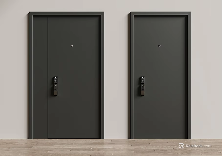 Modern Black Security Doors with Sleek Design and Secure Lock Systems 3d model 