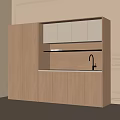 Modern Minimalist Light Wood Sideboard With Upper Lower Cabinets Open Shelf And Sink Faucet