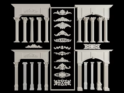 White Decorative Columns Featuring Carved Patterns Ornamental Details And Various Designs 3d model