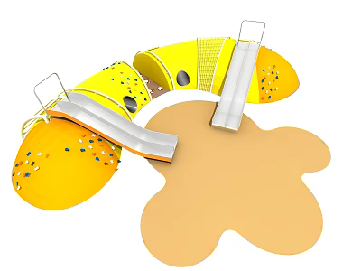 Fun Yellow Fruit Shaped Playground Equipment With Silver Slides And Colorful Dots 3d model