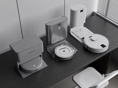 Smart Home Appliances Arranged On Dark Desk In Modern Room 3d model