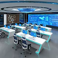 Dispatcher in command center monitoring room 3d model