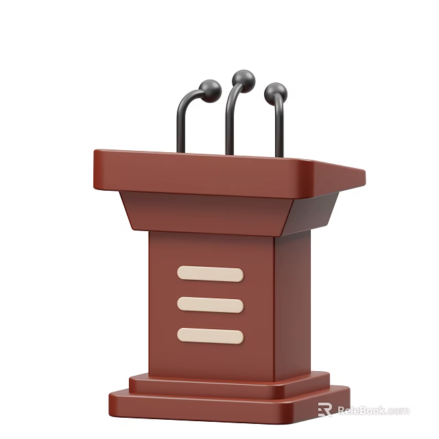 Brown Wooden Podium With Three Microphones And Light Horizontal Stripes 3d model 
