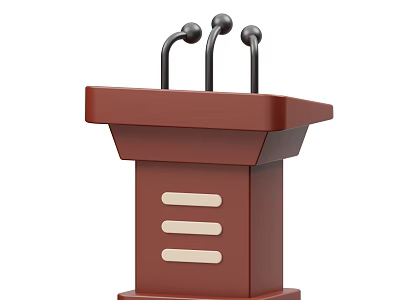 Brown Wooden Podium With Three Microphones And Light Horizontal Stripes 3d model