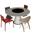Modern Round Dining Table with Rotating Center and Multi Colored Chairs Set 3d model