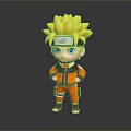 Cartoon Man With Yellow Spiky Hair And Headband In Orange Outfit Standing Pose