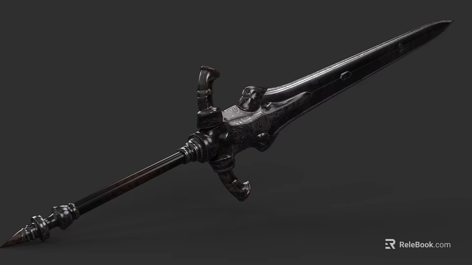 Black Vintage Sword With Intricate Metal Carved Hilt And Long Blade 3d model 