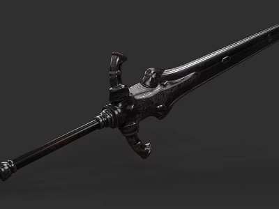 Black Vintage Sword With Intricate Metal Carved Hilt And Long Blade 3d model