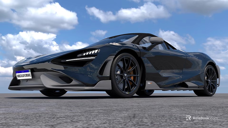 Black Sports Car With Sleek Design Convertible Top Large Alloy Wheels Blue Sky Gray Pavement 3d model 