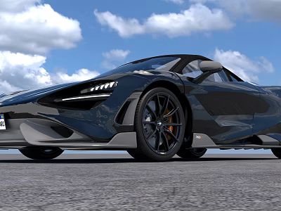 Black Sports Car With Sleek Design Convertible Top Large Alloy Wheels Blue Sky Gray Pavement 3d model