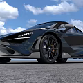 Black Sports Car With Sleek Design Convertible Top Large Alloy Wheels Blue Sky Gray Pavement