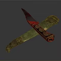 Decorative Traditional Knife With Intricate Engraved Sheath And Golden Accents