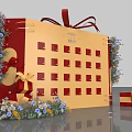 Decorative Display Board With Red Square Grids Ribbon Gift Boxes And Flowers 3d model