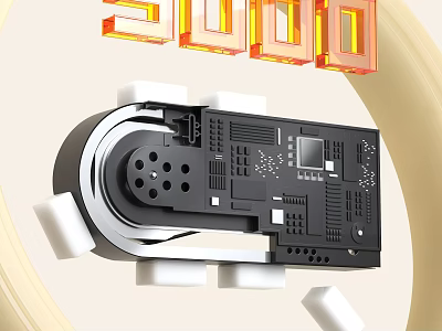 Modern Black Electronic Controller Module With Interface Ports And Display Panel 3d model