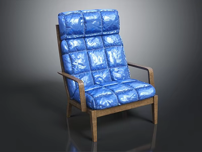 Modern Blue Lounge Chair with Wooden Frame Quilted Backrest and Seat Cushion 3d model