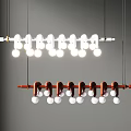 Stylish Modern Pendant Light Design With White And Red Rods And Multiple White Globe Bulbs