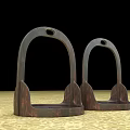 Brown Wooden Stirrups Horse Riding Equipment Three Pieces On Floral Yellow Surface