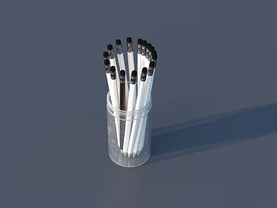 Industrial Marking Pens Stored in Transparent Container with White Body and Black Tips 3d model
