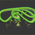 Fantasy Green Dragon Game Character With Long Body Blue Accents And Yellow Sparkles