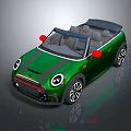 Green Compact Convertible Car With Black Roof Red Side Mirrors And Round Headlights