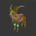 Colorful Decorated Deer with Ornate Antlers and Feather Like Patterns in Decorative Art Style