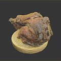 Tender Roasted Animal Meat Presented on Wooden Platter with Juicy Red Texture