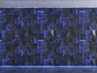 Modern Sofa Backdrop Wall With Geometric 3D Patterns And Blue Lighting 3d model
