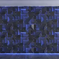 Modern Sofa Backdrop Wall With Geometric 3D Patterns And Blue Lighting 3d model