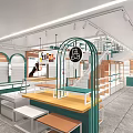 Modern Specialty Store Interior With Green Shelves Display Counters And Hanging Signs