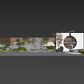 Traditional Chinese Garden Landscape With Circular Archway Stone Features Lush Green Plants And Mist