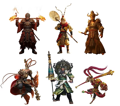 Chinese Mythological Character Pendant Collection Featuring Various Legendary Figure Elaborate Weapon And Costume Designs 3d model