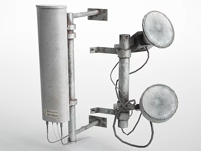 Industrial Equipment Featuring Cylindrical Vertical Unit And Horn like Speakers With Metal Brackets 3d model