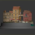 Miniature Architectural Model With Colorful Houses Red Tiled Roofs Small Bridge And Water Channel