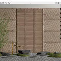 Bamboo fence partition pillar Ting step waterscape fence stone 3d model