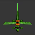 Green Futuristic Mechanical Insect Creature With Transparent Wings And Glowing Orange Accents