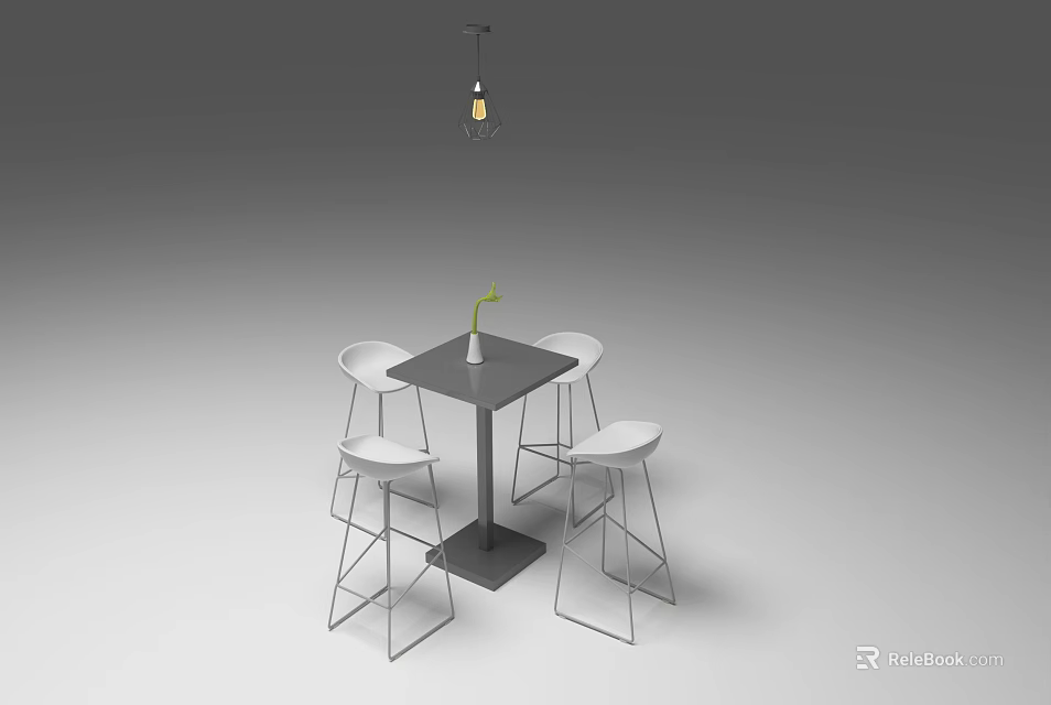 Modern Minimalist Table And Chair Set With Square Table White Stools And Vase 3d model
